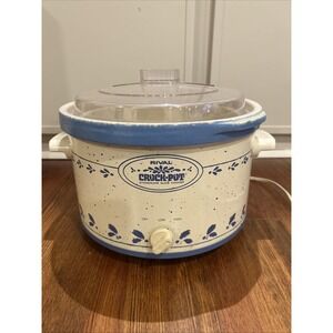 Vintage Rival Crock-pot 5 Quart Blue Floral Stoneware Slow Cooker